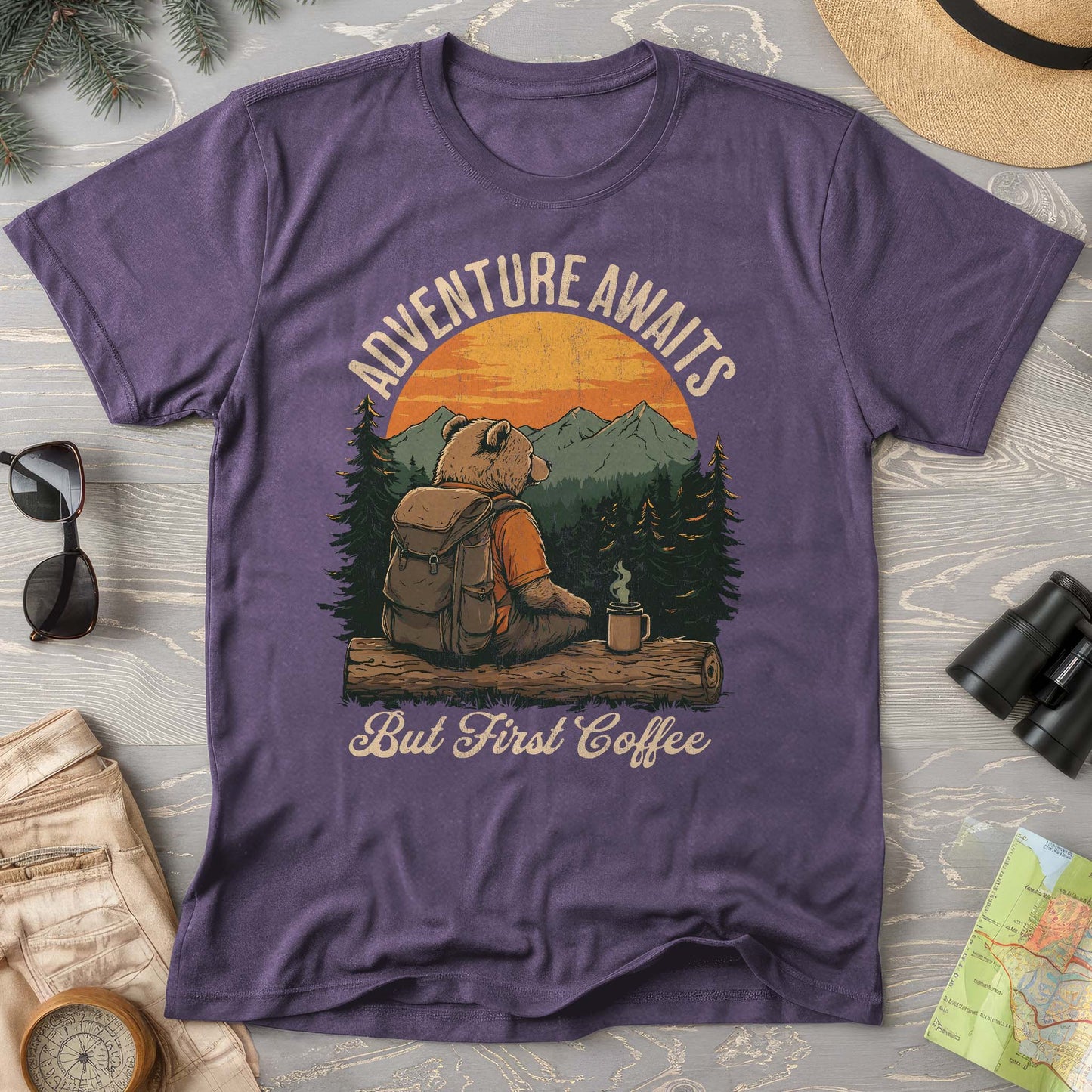 Adventure Awaits But First Coffee "Bear Design" Comfort Colors T-Shirt