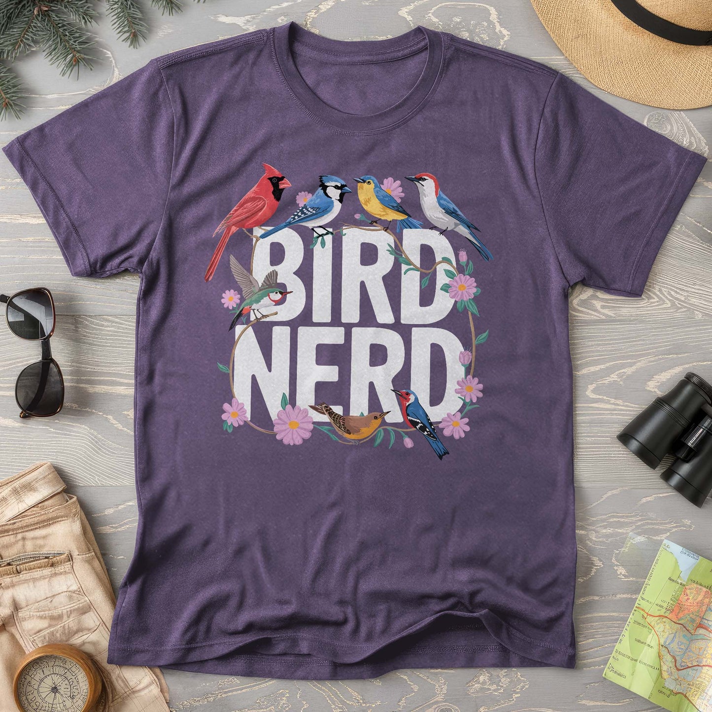 Bird Nerd "Flower Birds" Comfort Colors  T-Shirt