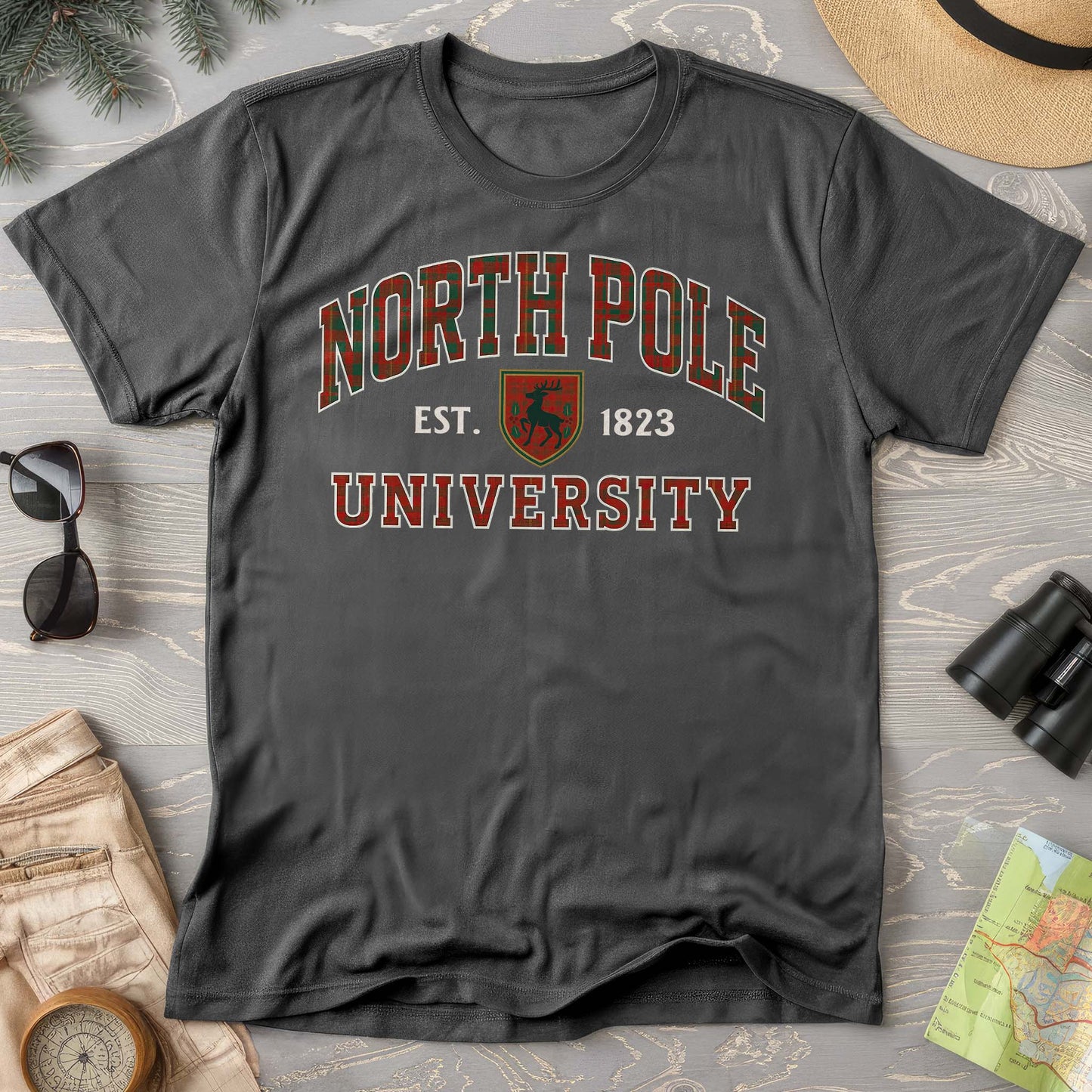 North Pole University Holiday Plaid Comfort Colors T-Shirt