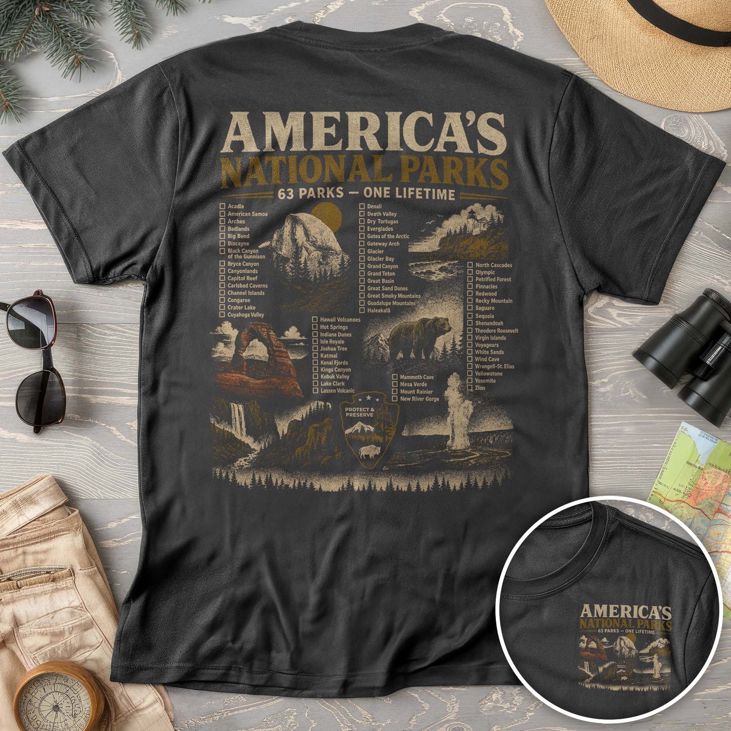 Vintage Parks Checklist Front/Back Print T-Shirt
