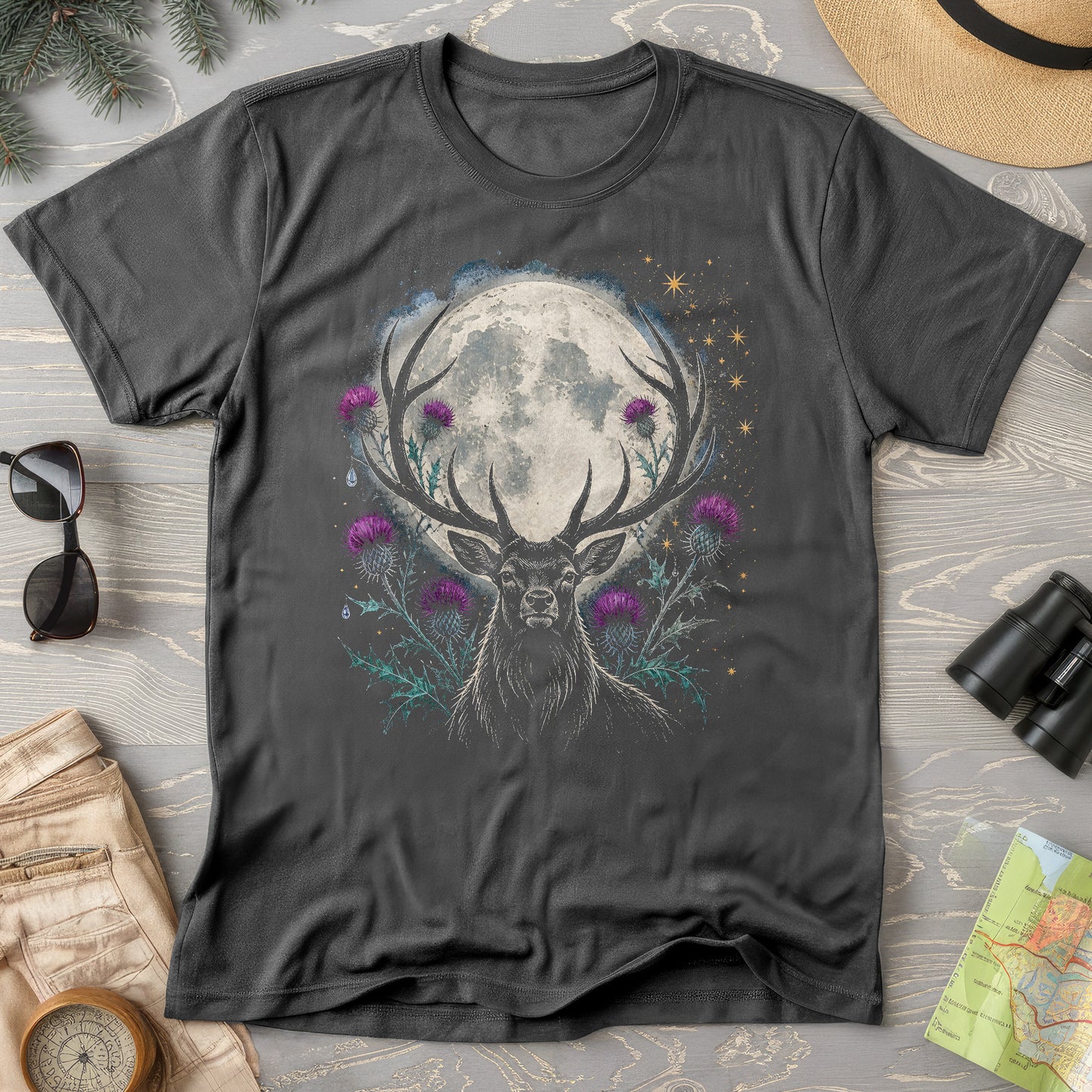 Moonlit Stag Thistle T-Shirt