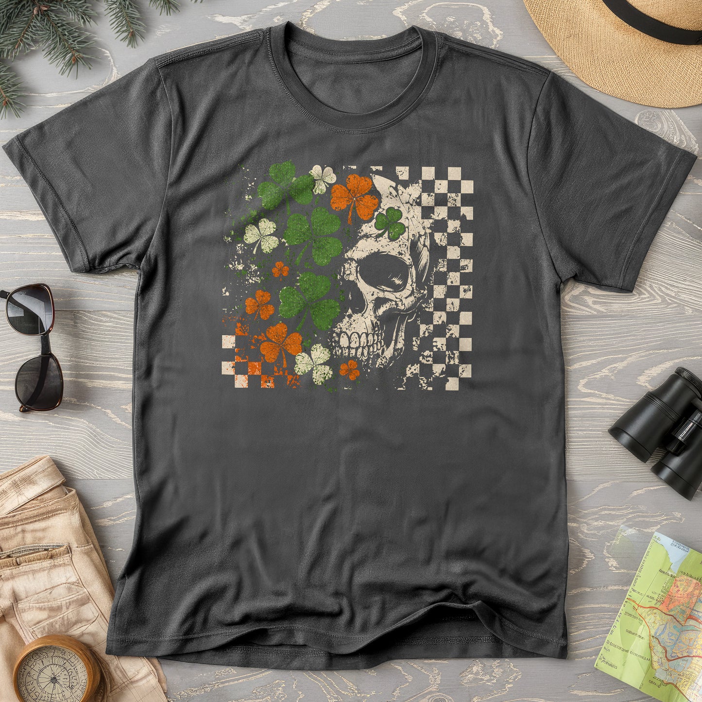 Shamrock Skull Check T-Shirt
