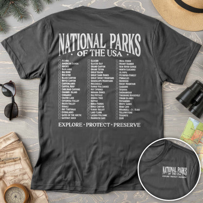 National Parks of the USA Checklist Front/Back Print Comfort Colors T-Shirt