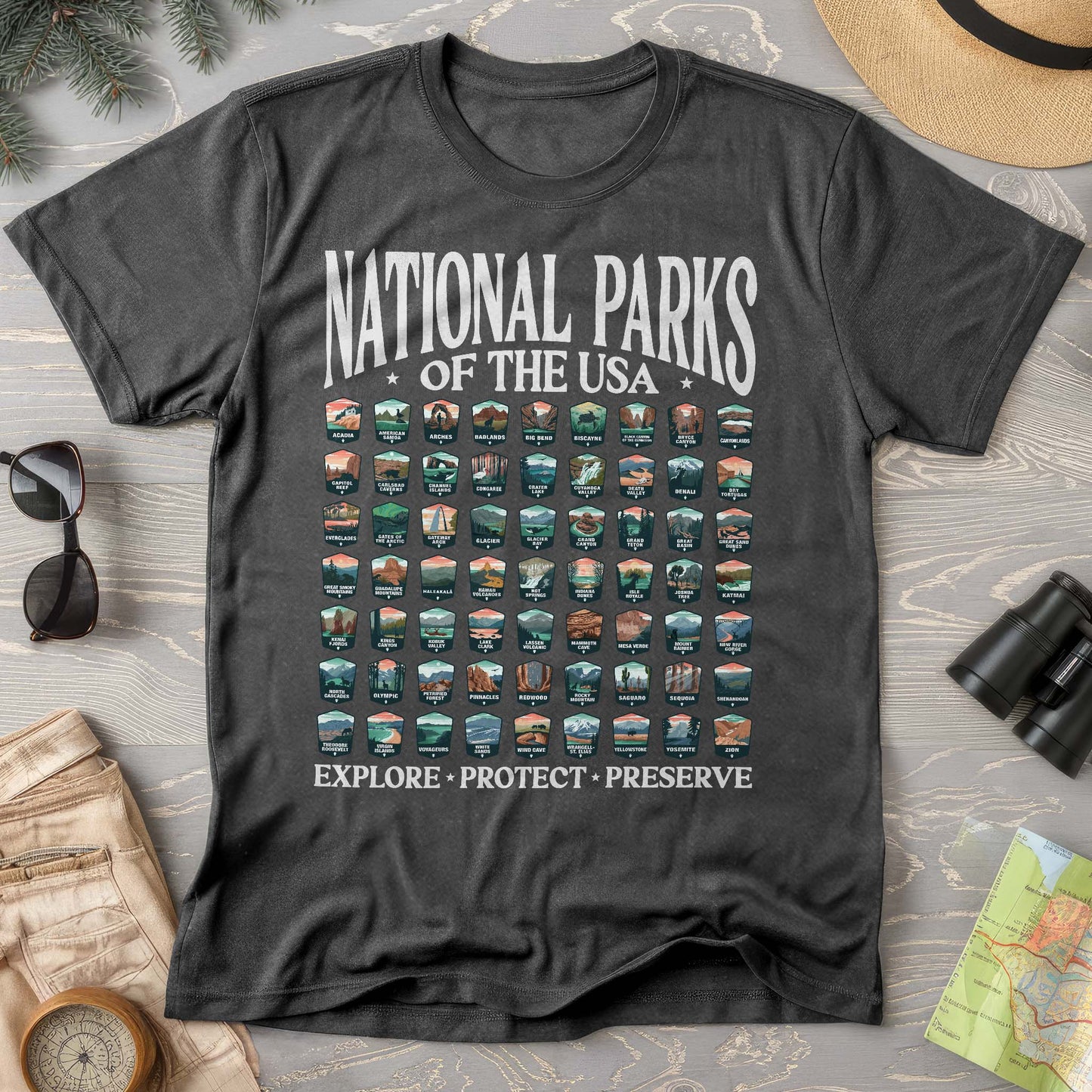 National Parks of the USA 63 Badges "Big and Bold" Comfort Colors T-Shirt