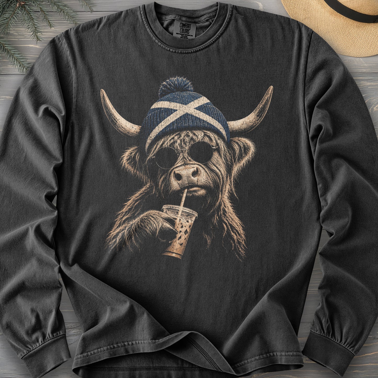 Highland Cow Beanie Long Sleeve Shirt