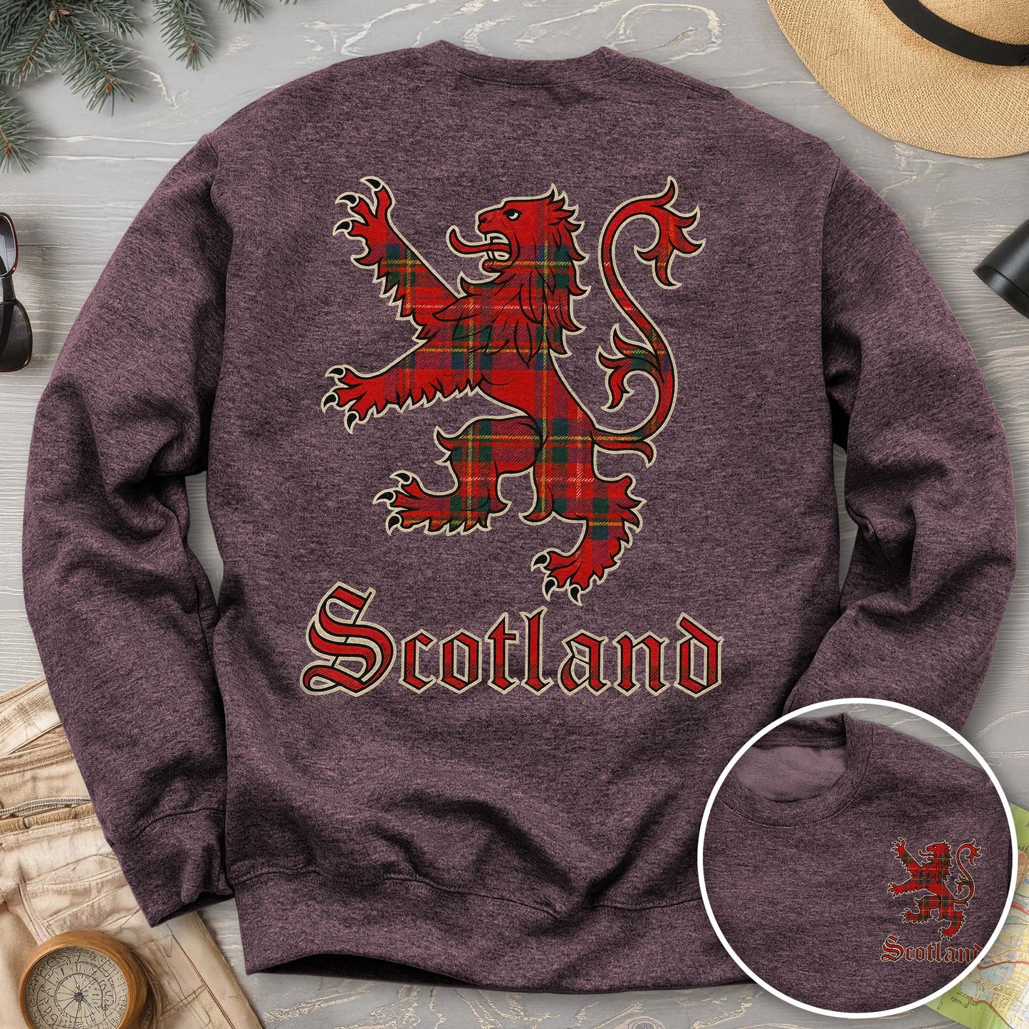 Scotland Tartan Lion Front/Back Print Sweatshirt