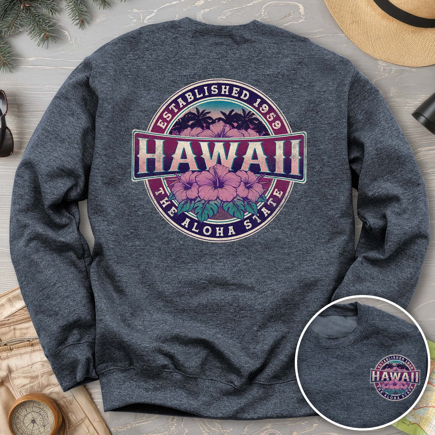 Hawaii Badge Front/Back Print Sweatshirt