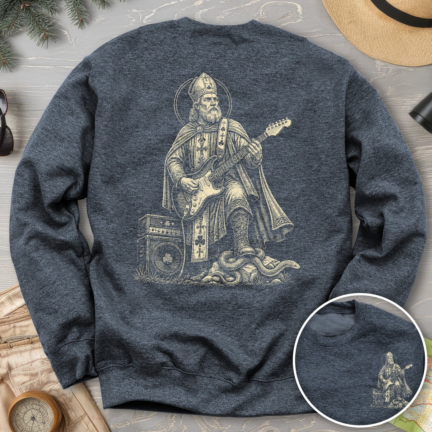 Saint Patrick Guitar Front/Back Print Sweatshirt