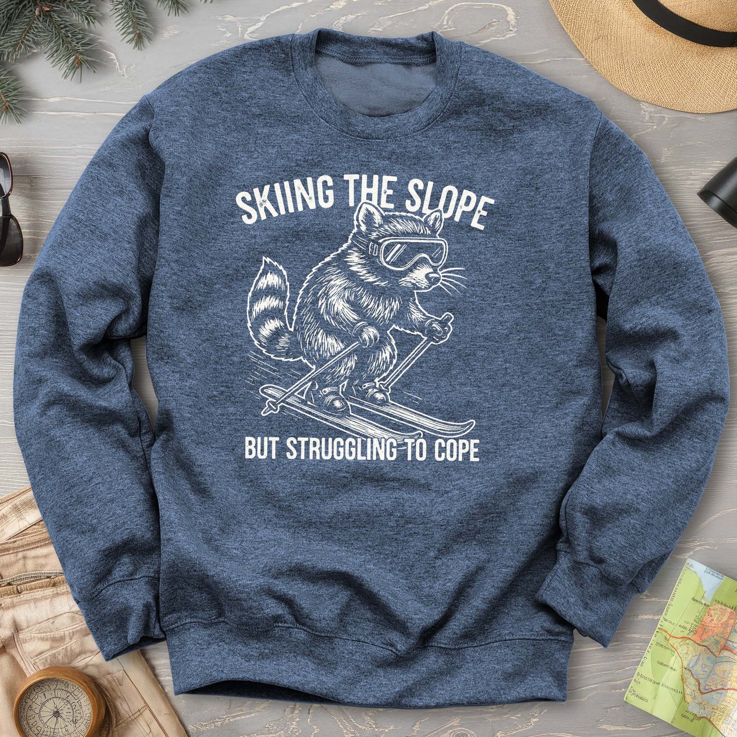 Skiing the Slope Raccoon Sweatshirt