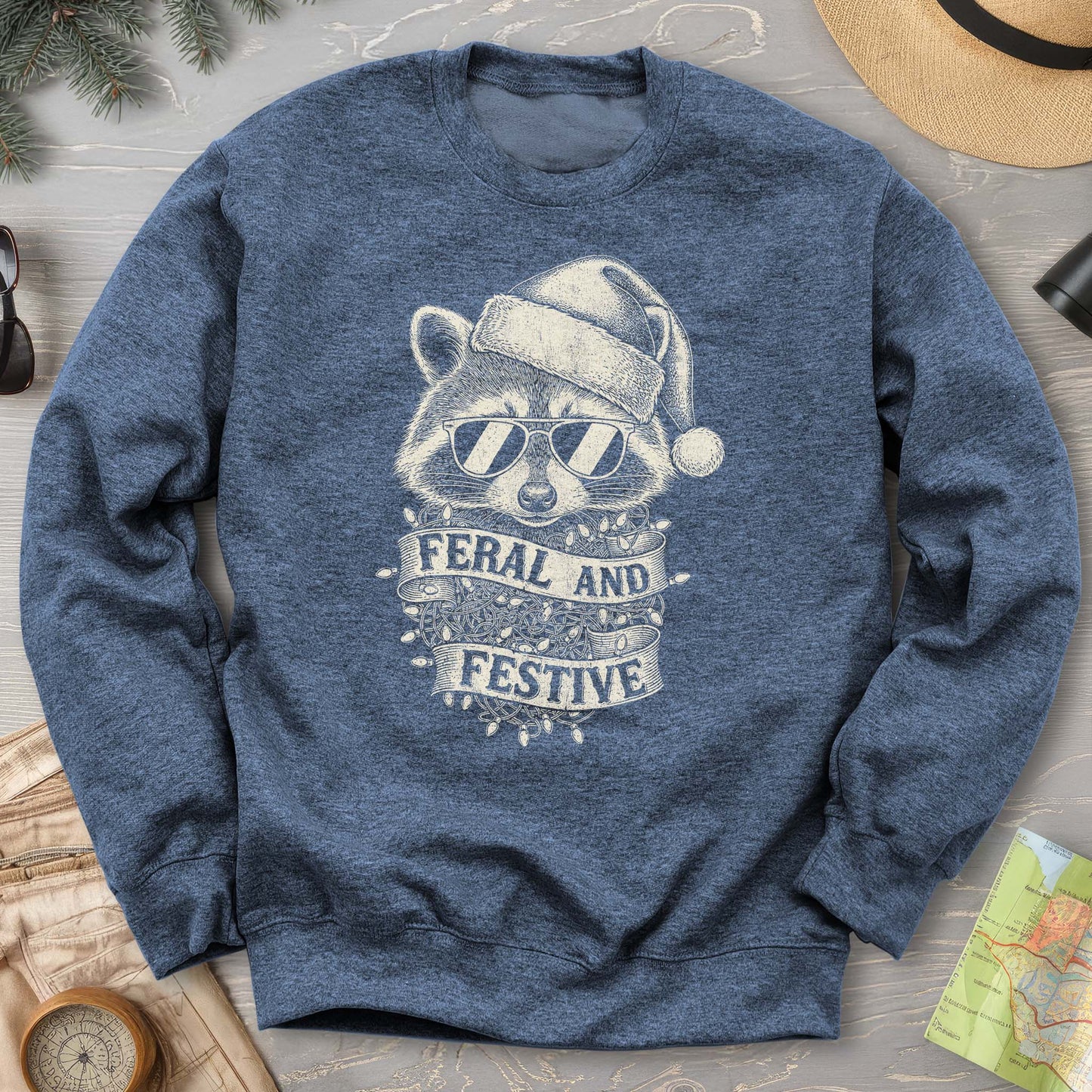 Feral and Festive Racoon Sweatshirt