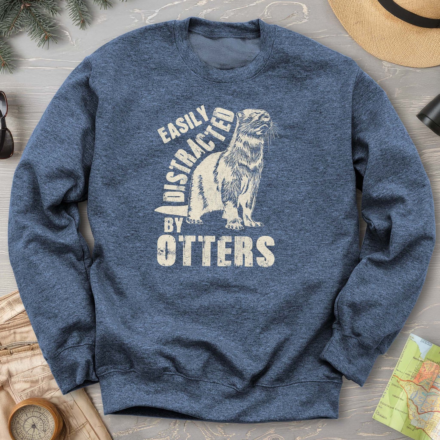 Easily Distracted By Otters Vintage Print Sweatshirt