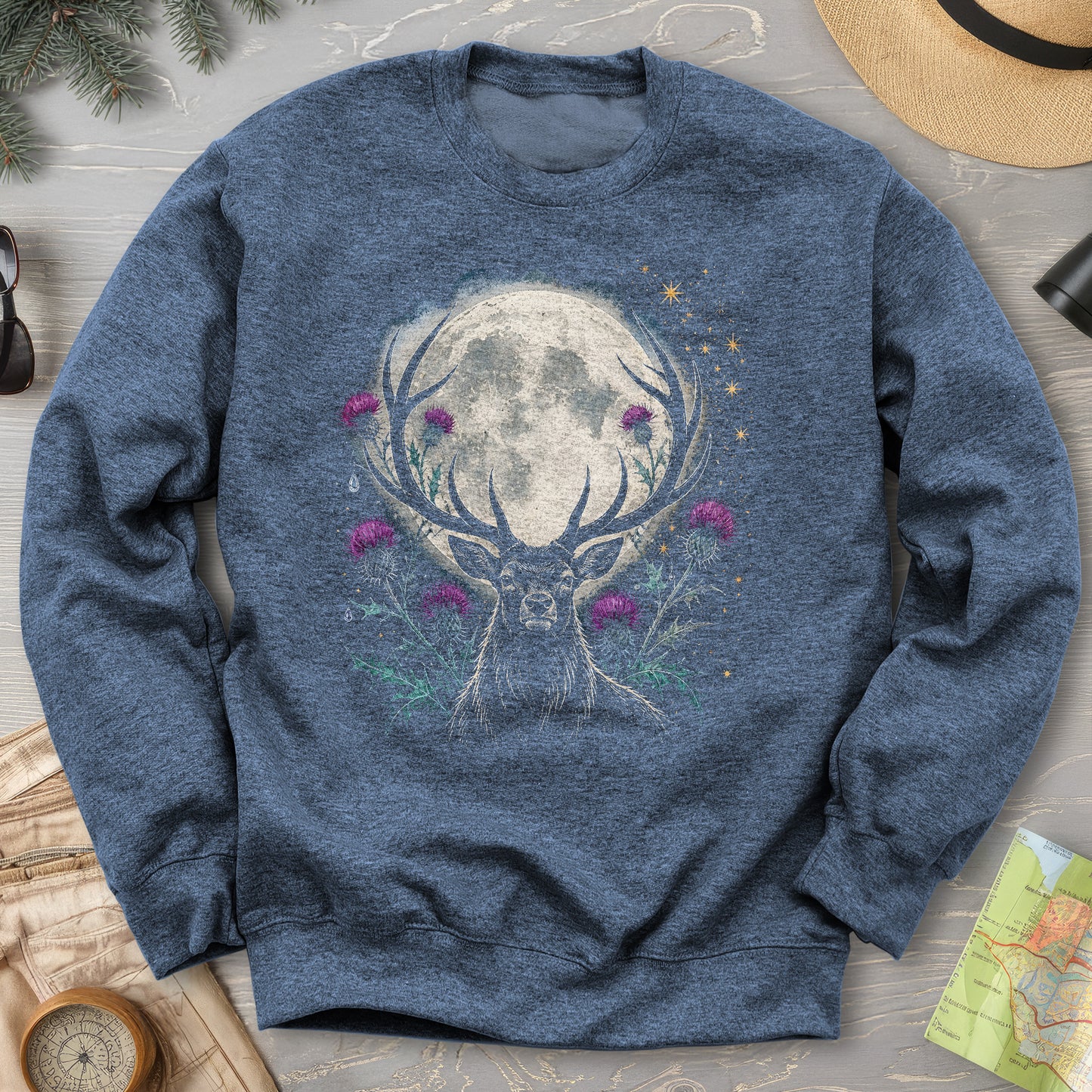Moonlit Stag Thistle Sweatshirt