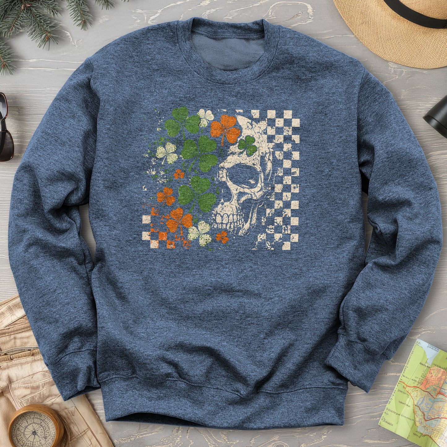 Shamrock Skull Check Sweatshirt