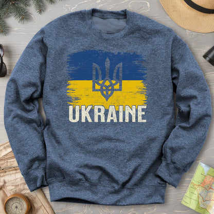 Ukraine Textured Trident Flag Crewneck Sweatshirt