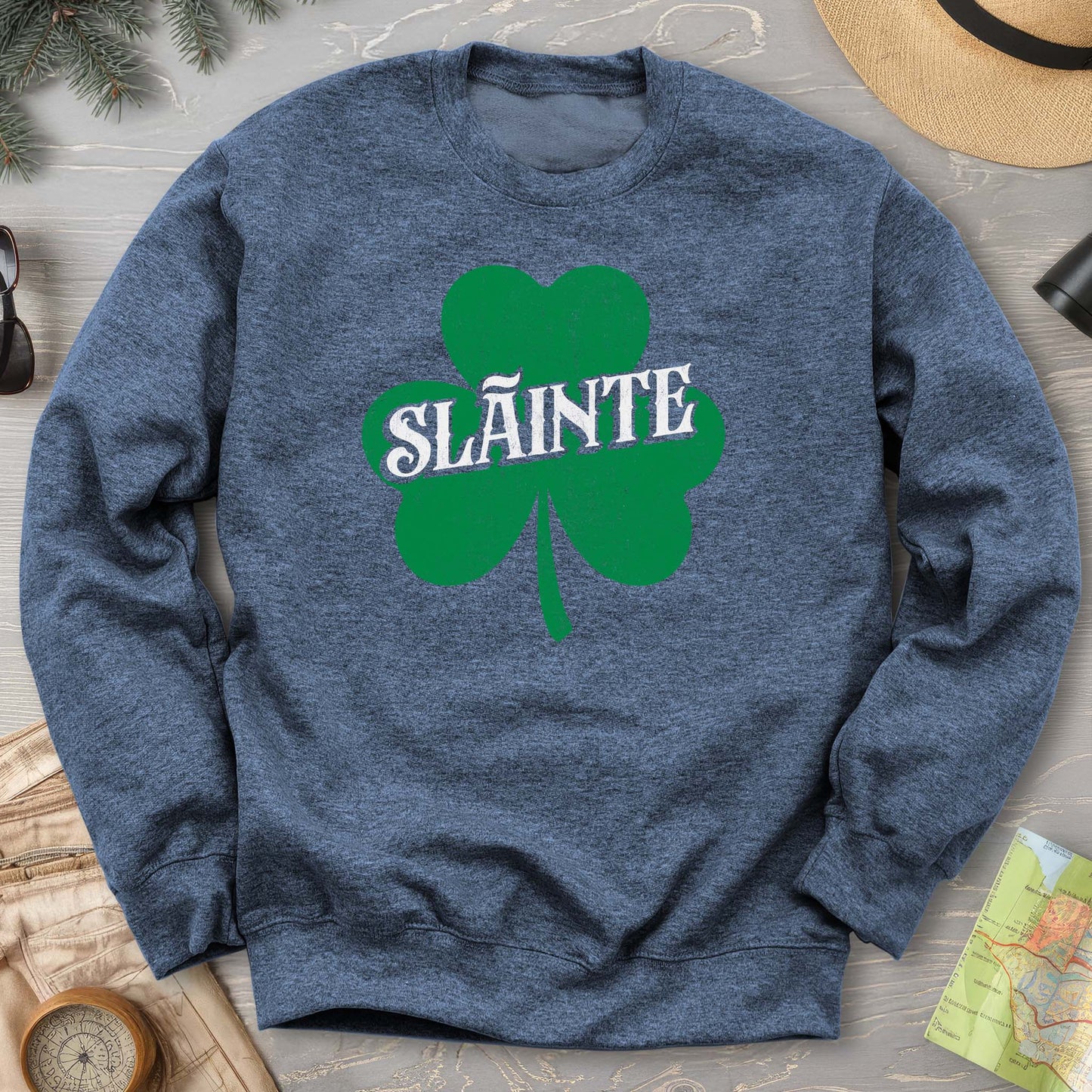 Sláinte Vintage Textured Shamrock Crewneck Sweatshirt