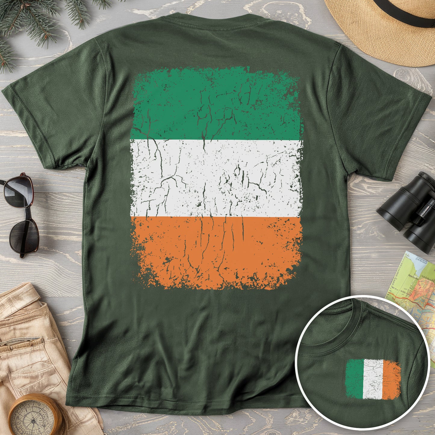 Ireland Distressed Flag Front/Back Print T-Shirt