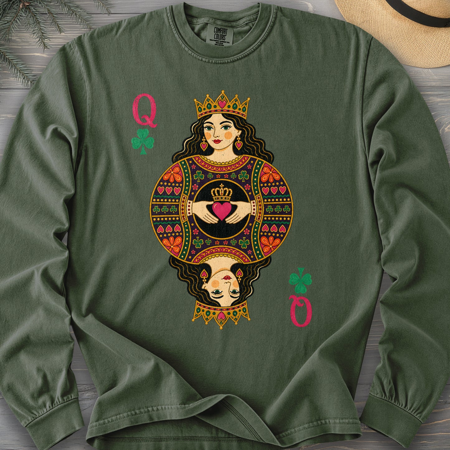 Shamrock Queen Playing Card Comfort Colors 6014 Long Sleeve