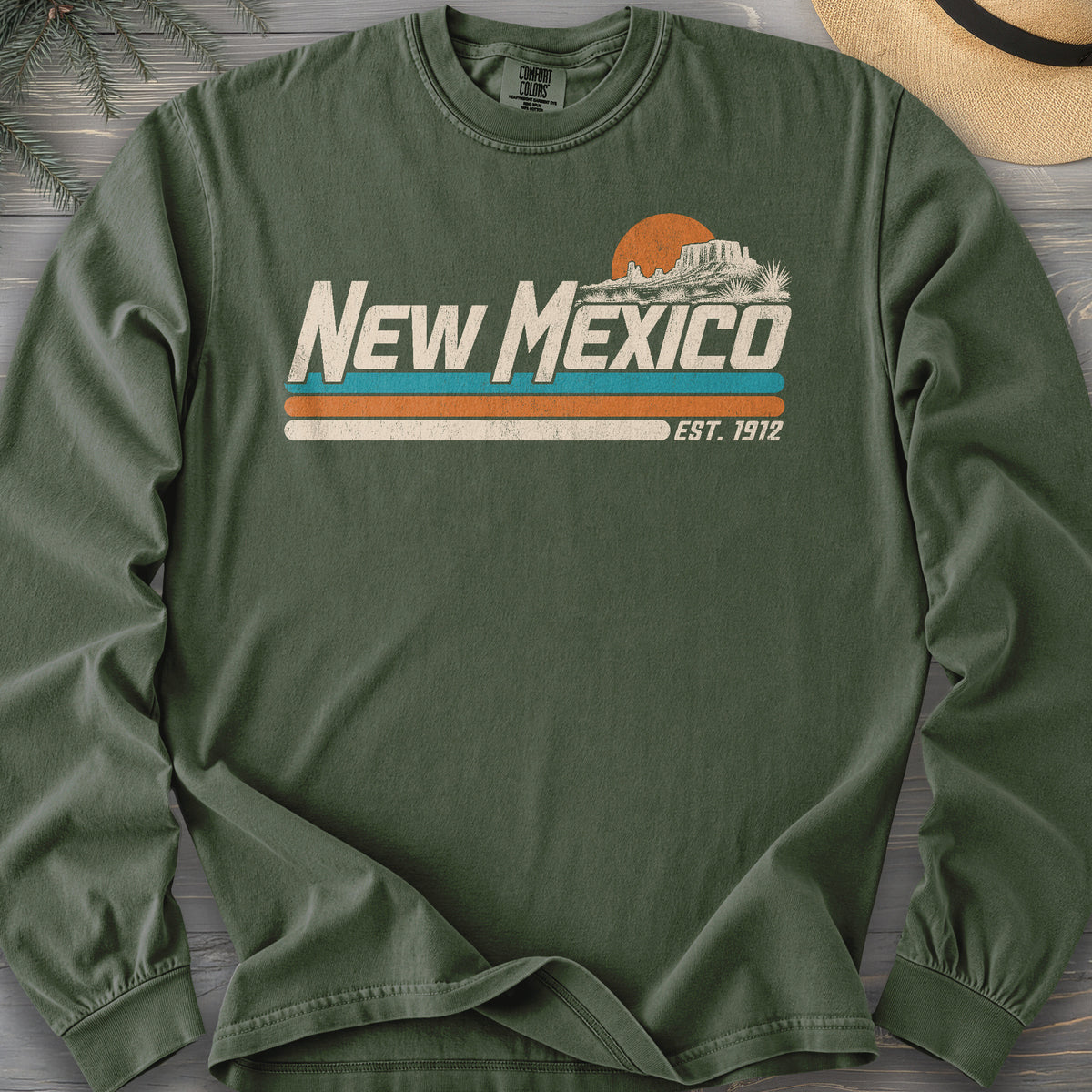 New Mexico Retro Stripe Comfort Colors 6014 Long Sleeve