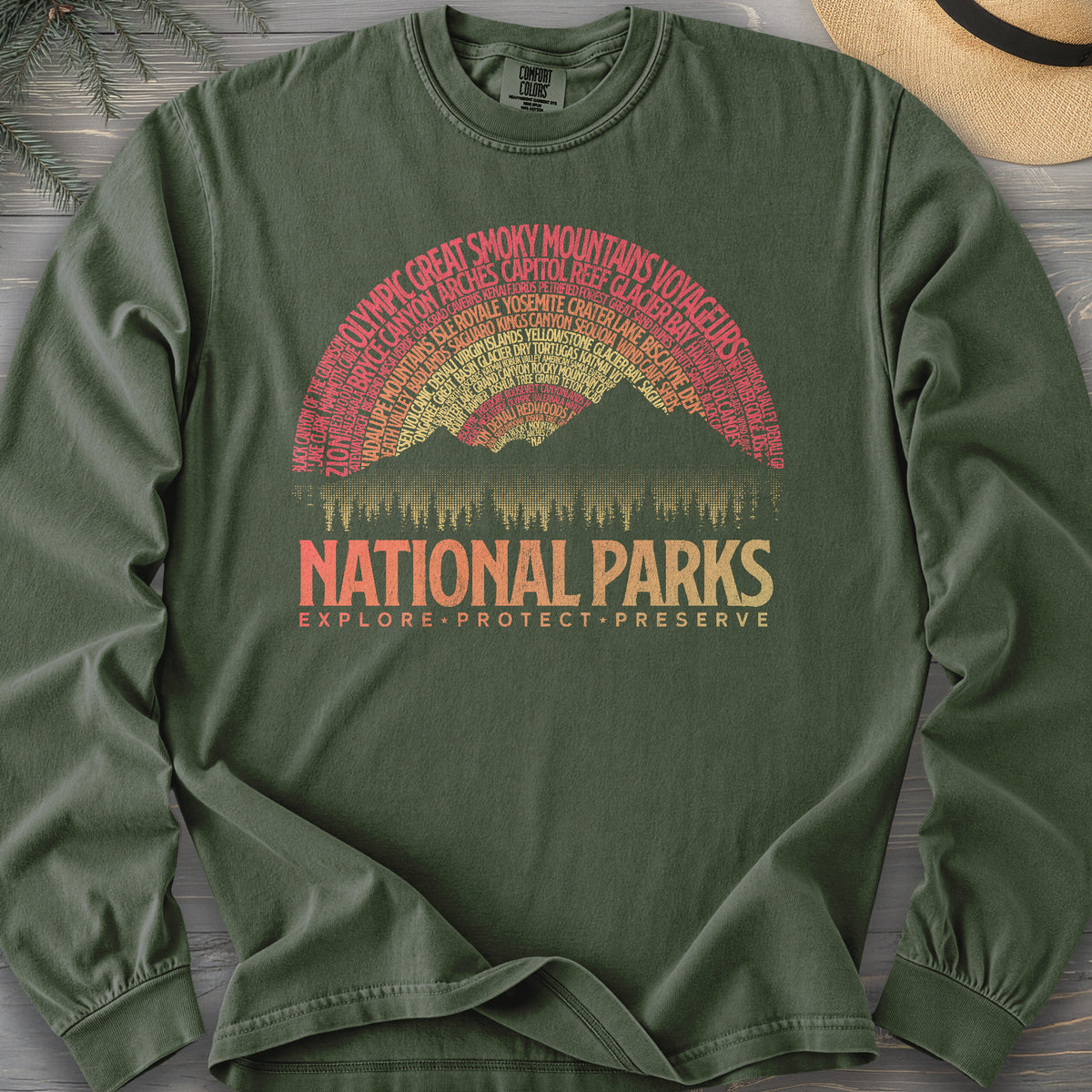 National Parks Word Art "Vintage Sunset" Long Sleeve Shirt