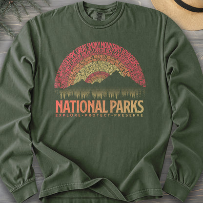 National Parks Word Art "Vintage Sunset" Long Sleeve Shirt