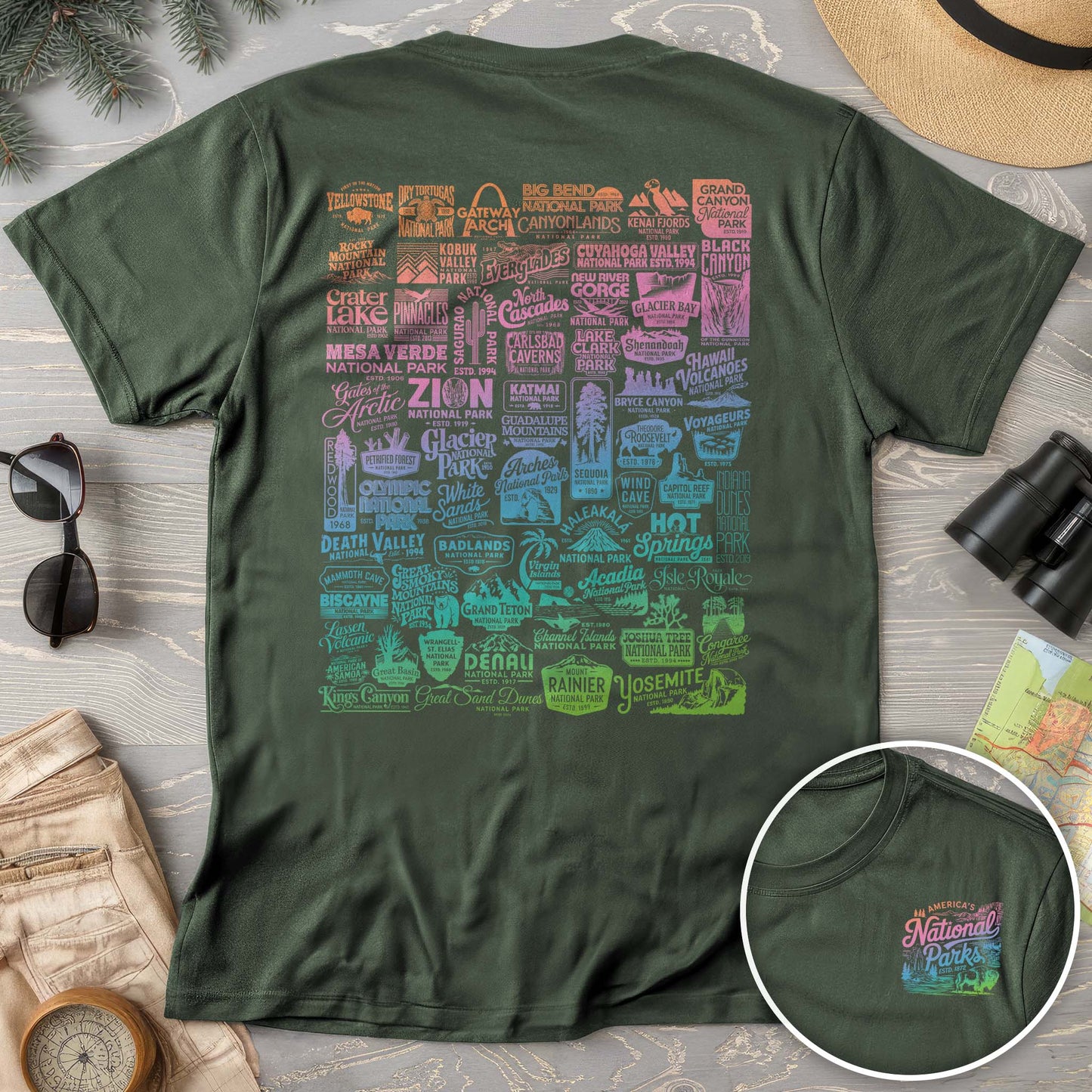 National Parks "63 Vintage Logos" Color Front/Back Print Comfort Colors T-Shirt