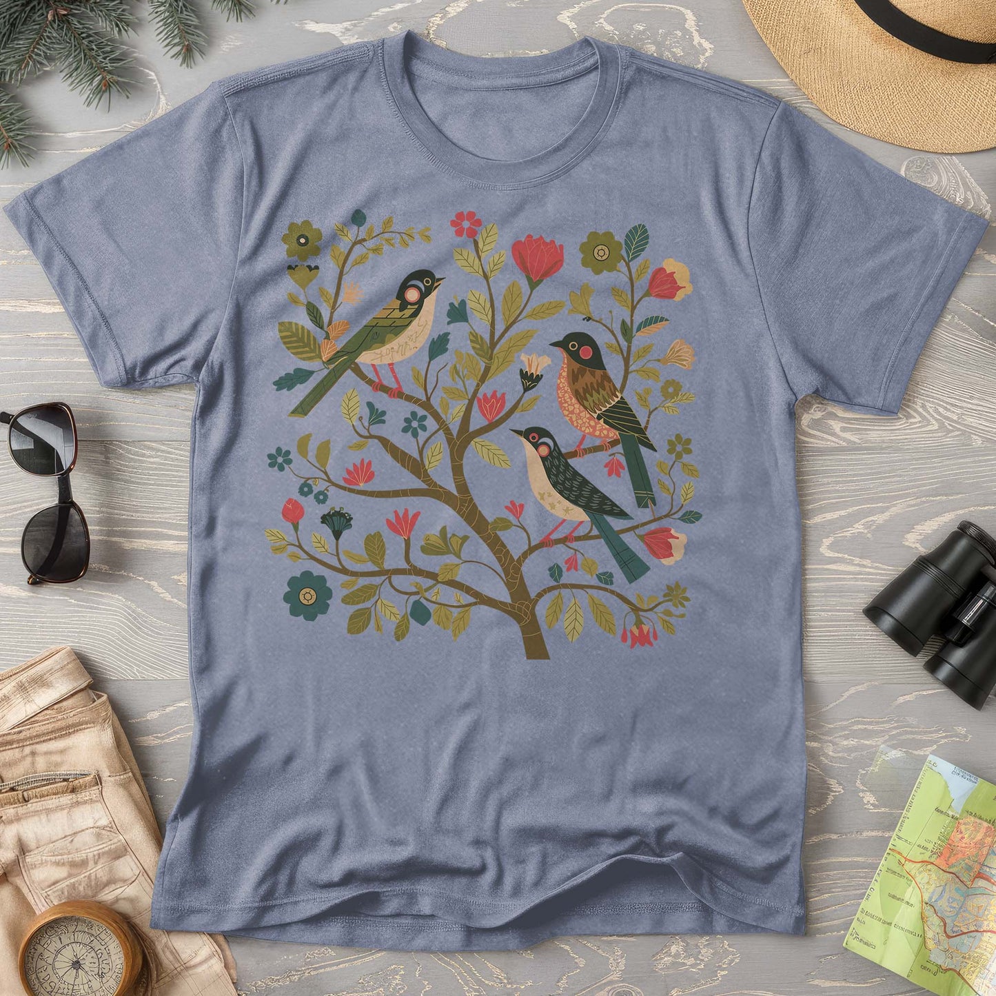 Cottagecore Birds "Folk Art Print" Comfort Colors T-Shirt