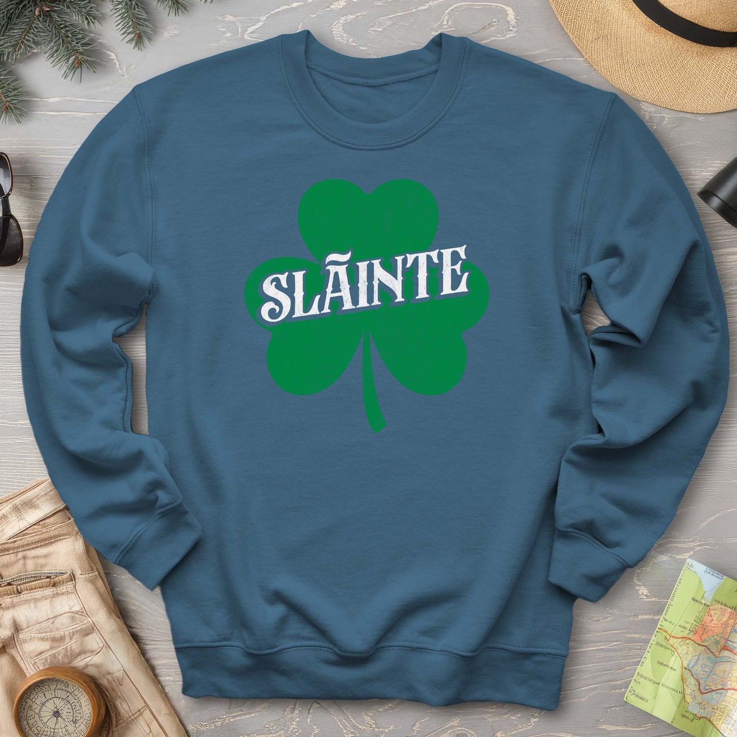 Sláinte Vintage Textured Shamrock Crewneck Sweatshirt