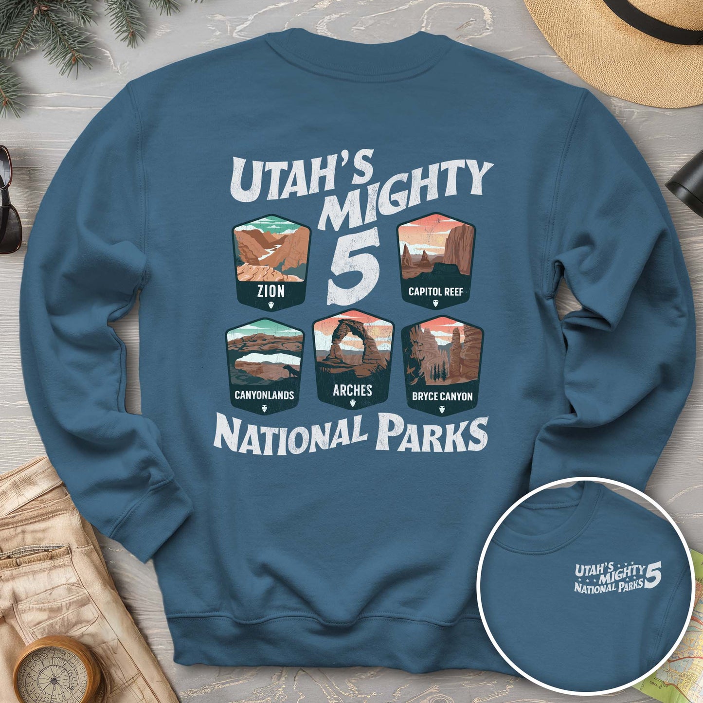 Utah's Mighty Five National Parks "5 Badges" Front/Back Sweatshirt