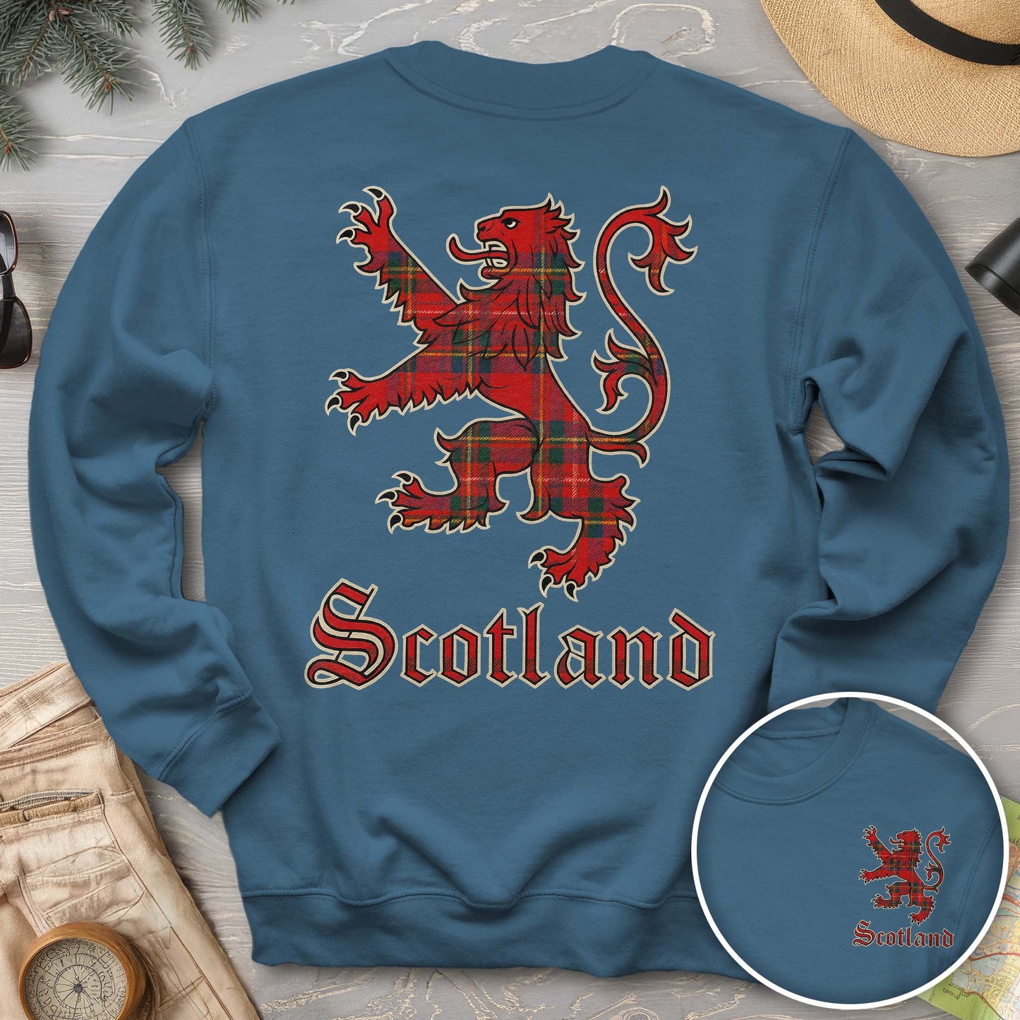 Scotland Tartan Lion Front/Back Print Sweatshirt