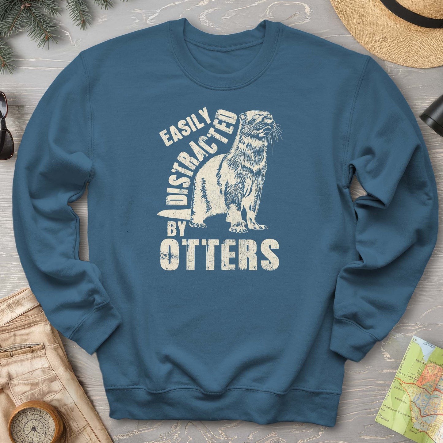 Easily Distracted By Otters Vintage Print Sweatshirt