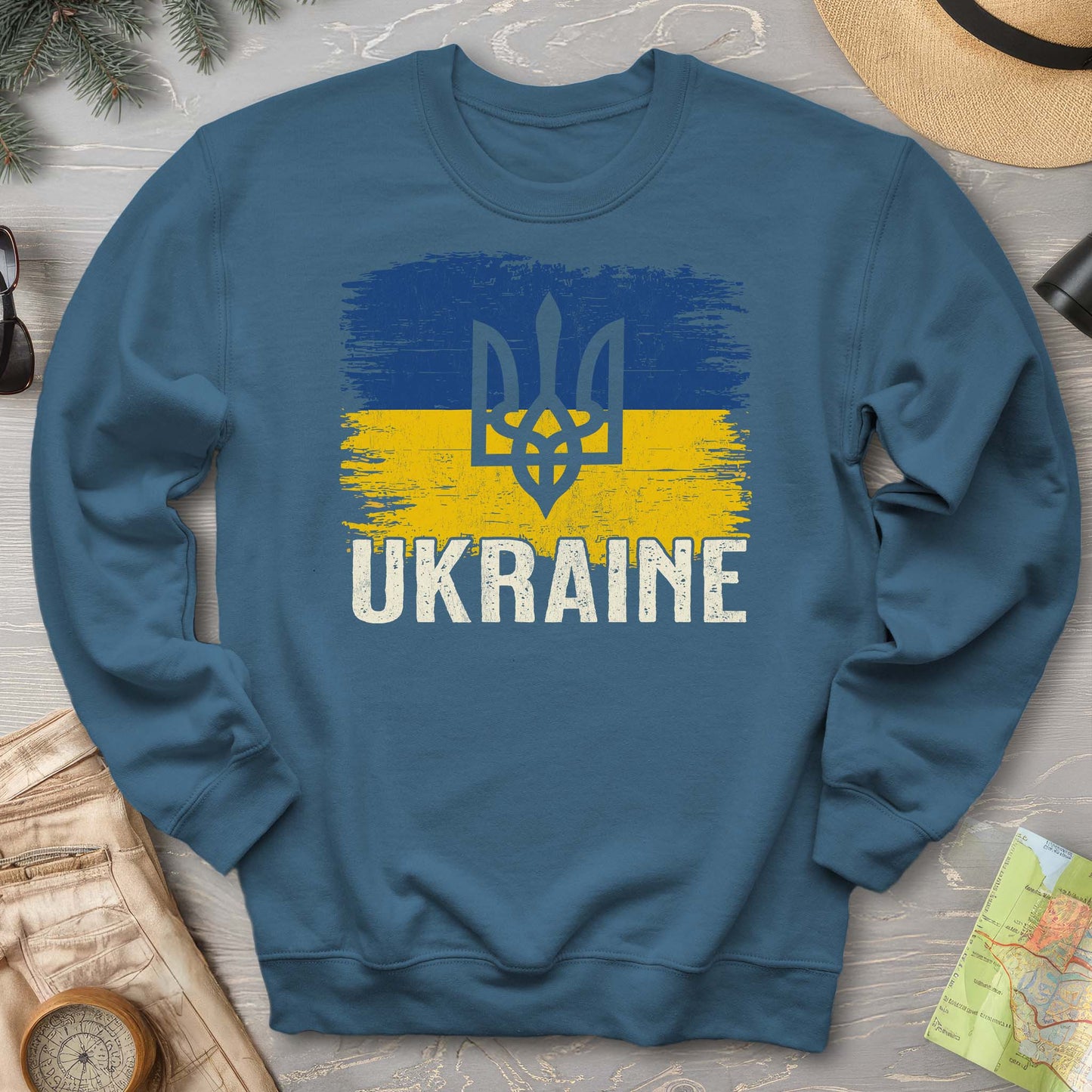 Ukraine Textured Trident Flag Crewneck Sweatshirt