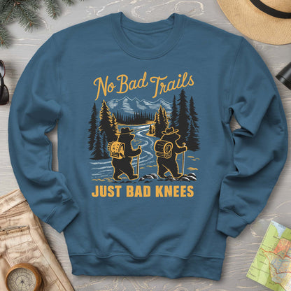 No Bad Trails Just Bad Knees Funny Hiking Crewneck Sweatshirt