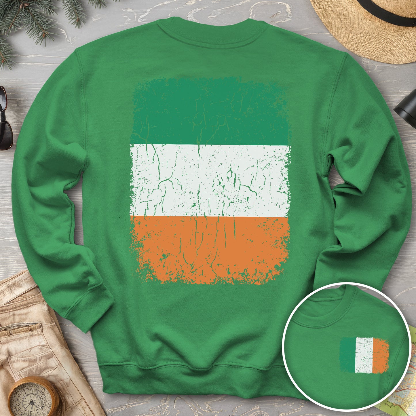 Ireland Distressed Flag Front/Back Print Sweatshirt