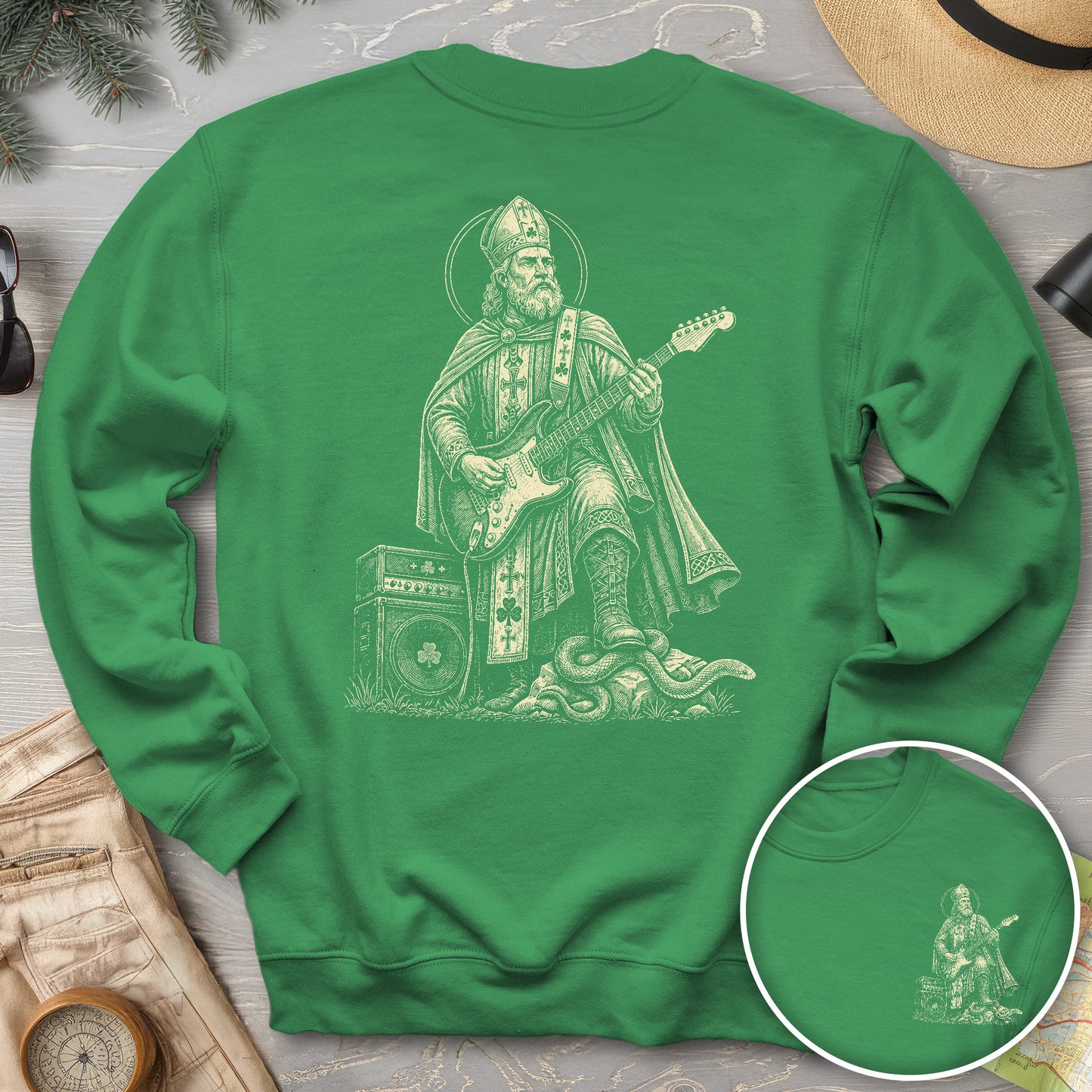 Saint Patrick Guitar Front/Back Print Sweatshirt