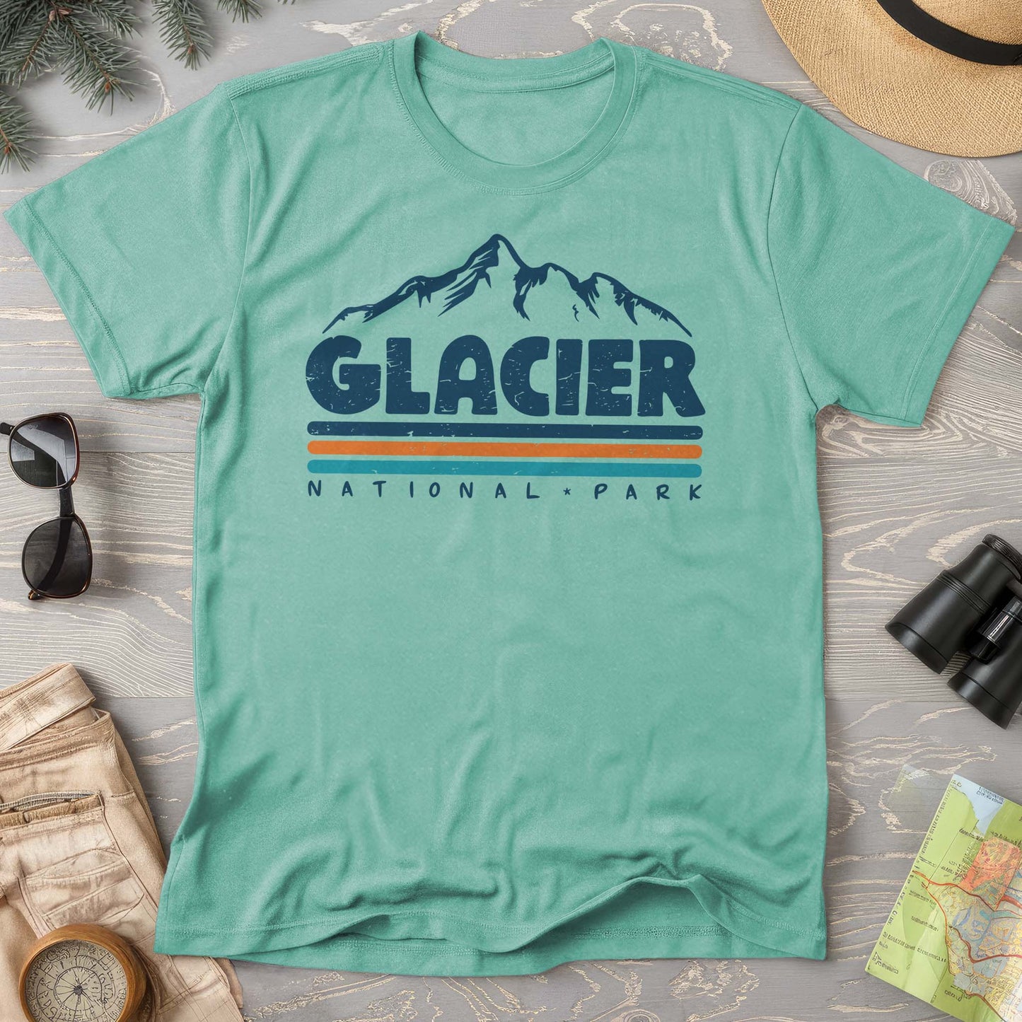 Glacier National Park "Retro Stipes" Comfort Colors T-Shirt