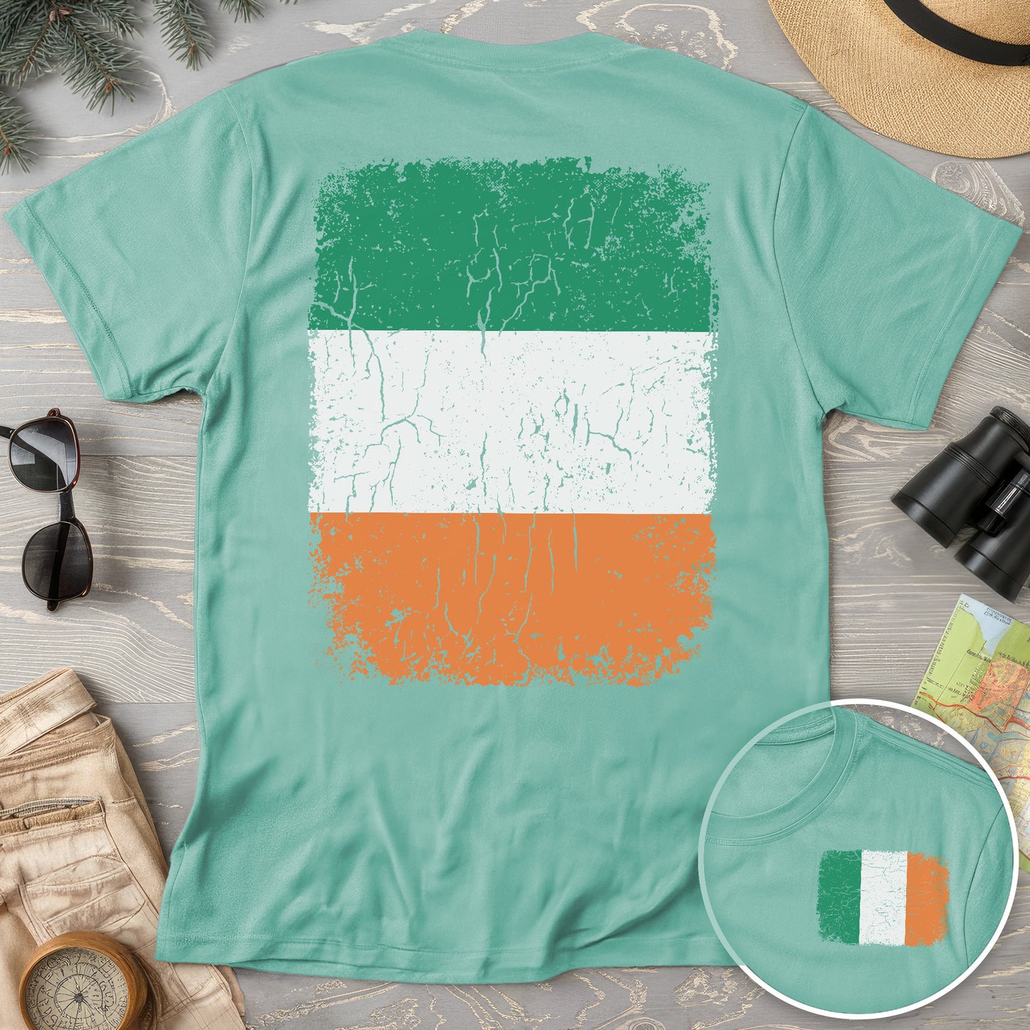 Ireland Distressed Flag Front/Back Print T-Shirt