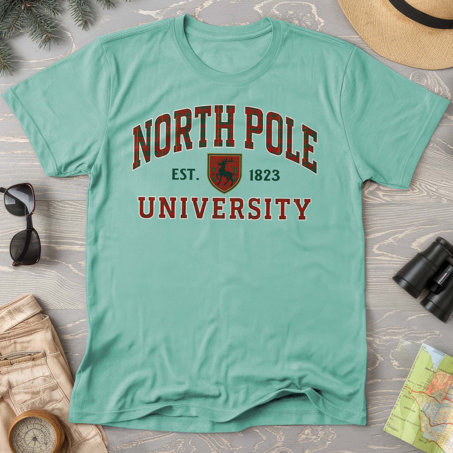 North Pole University Holiday Plaid Comfort Colors T-Shirt