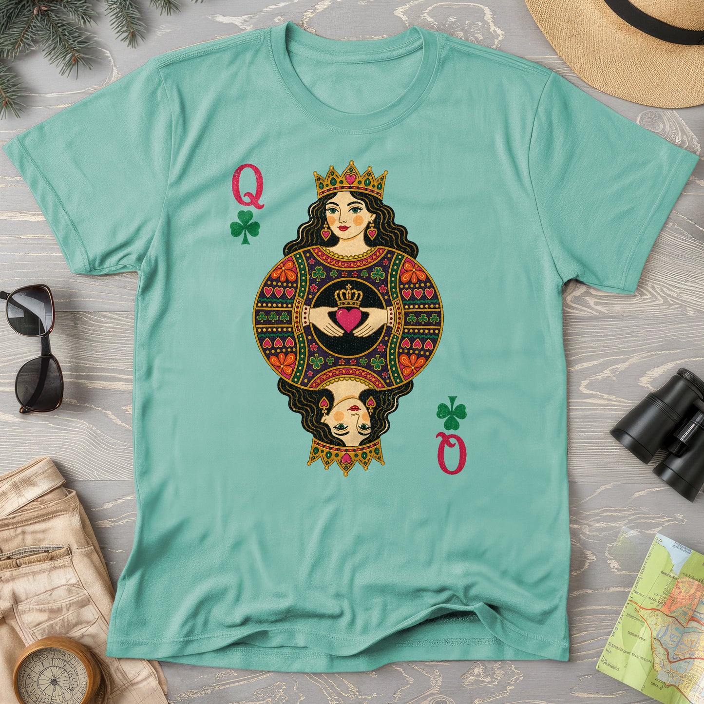 Shamrock Queen Playing Card T-Shirt