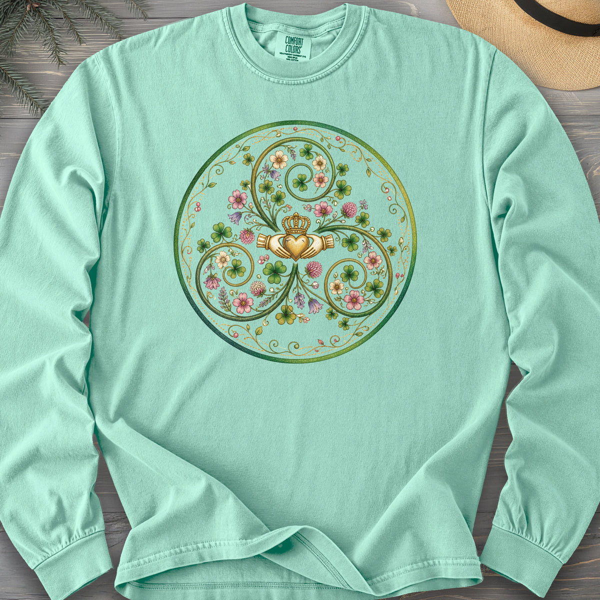 Claddagh Floral Triskele Comfort Colors 6014 Long Sleeve