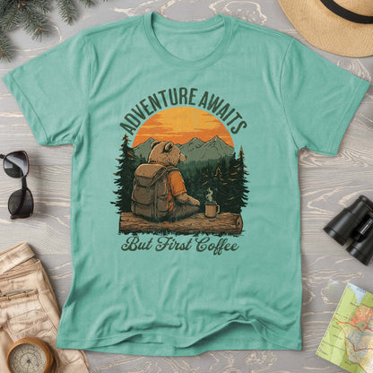 Adventure Awaits But First Coffee "Bear Design" Comfort Colors T-Shirt