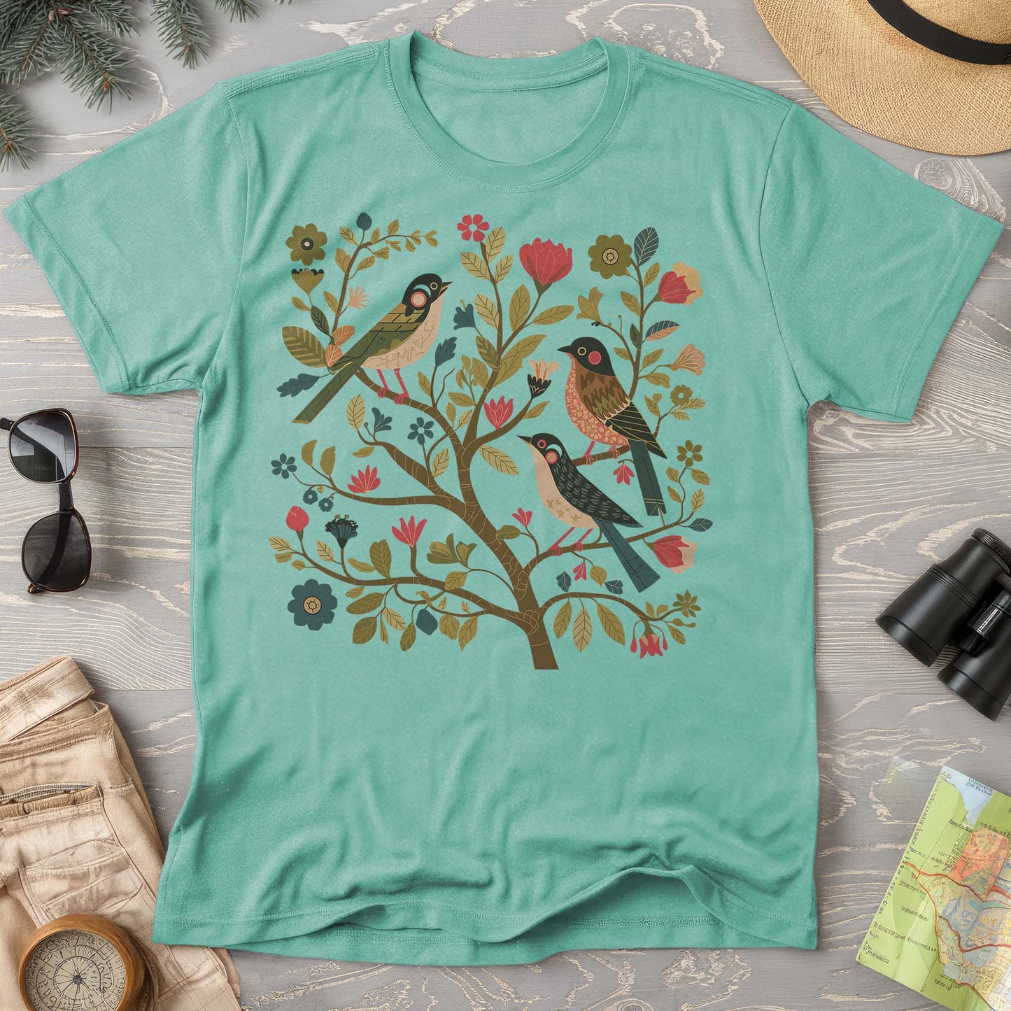 Cottagecore Birds "Folk Art Print" Comfort Colors T-Shirt