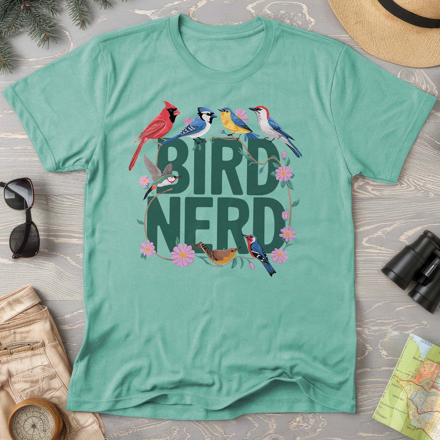 Bird Nerd "Flower Birds" Comfort Colors  T-Shirt