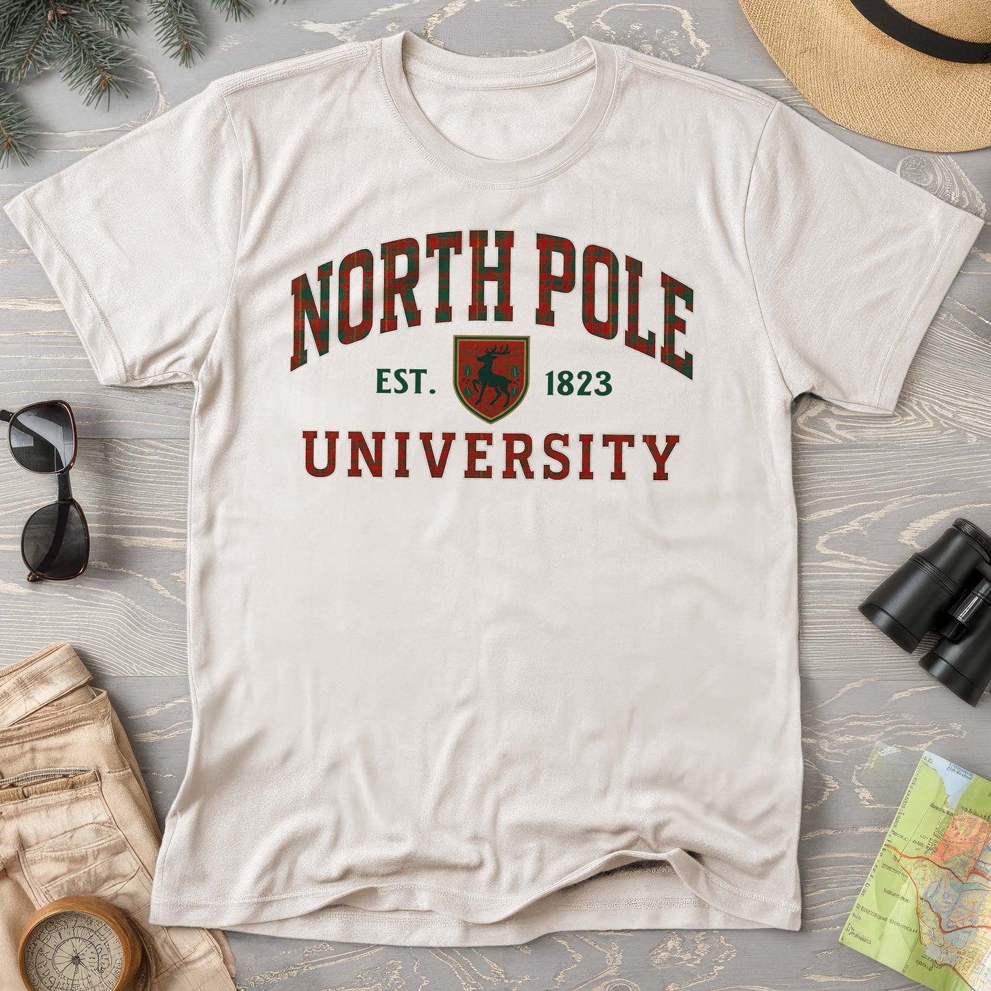 North Pole University Holiday Plaid Comfort Colors T-Shirt