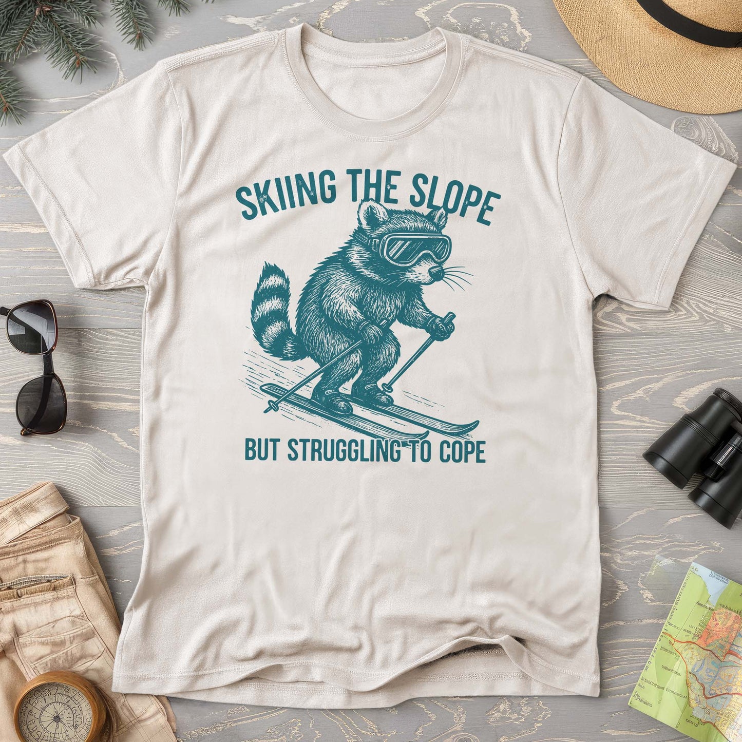 Skiing the Slope Raccoon Comfort Colors T-Shirt