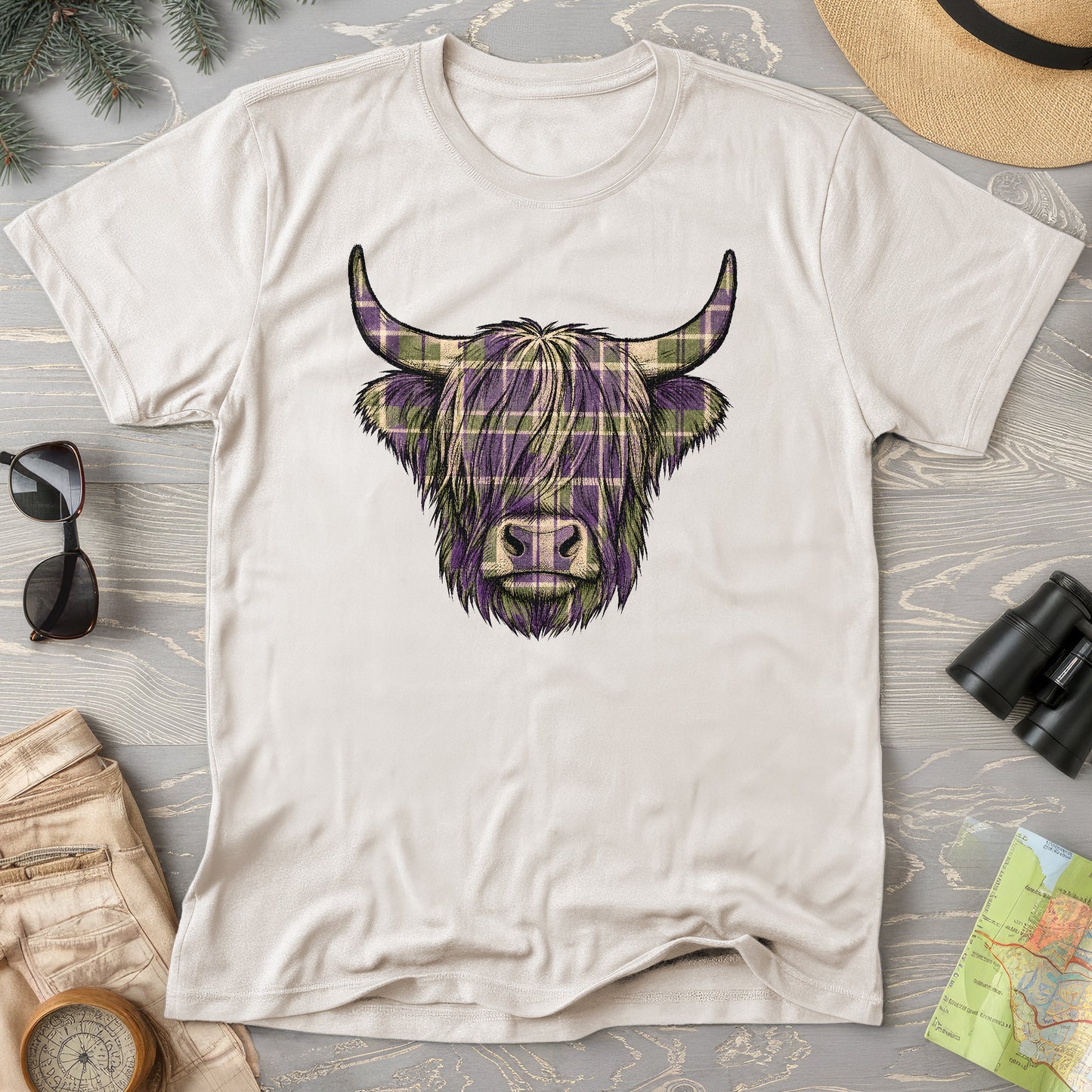 Scottish Highland Plaid Coo T-Shirt