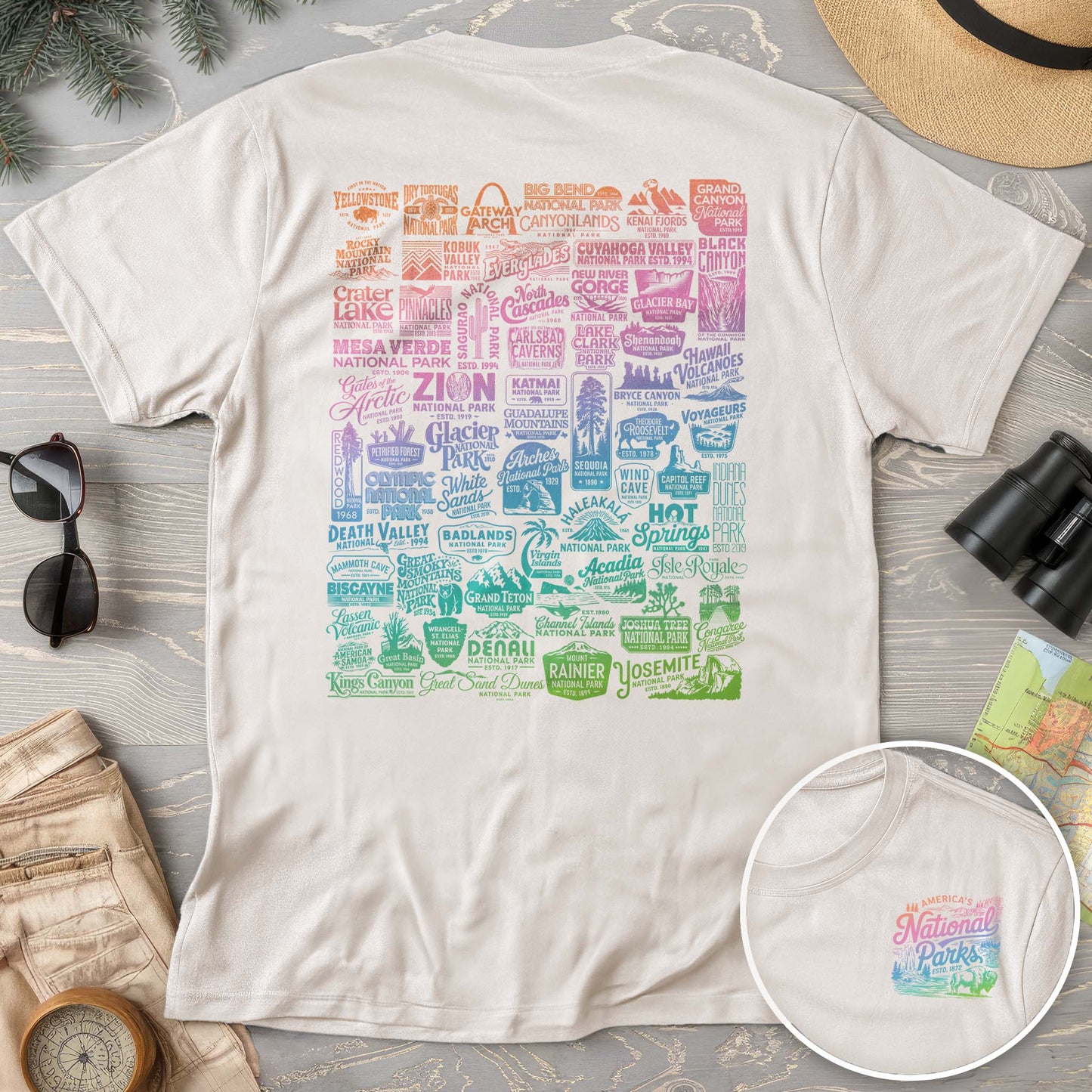 National Parks "63 Vintage Logos" Color Front/Back Print Comfort Colors T-Shirt