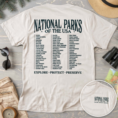 National Parks of the USA Checklist Front/Back Print Comfort Colors T-Shirt