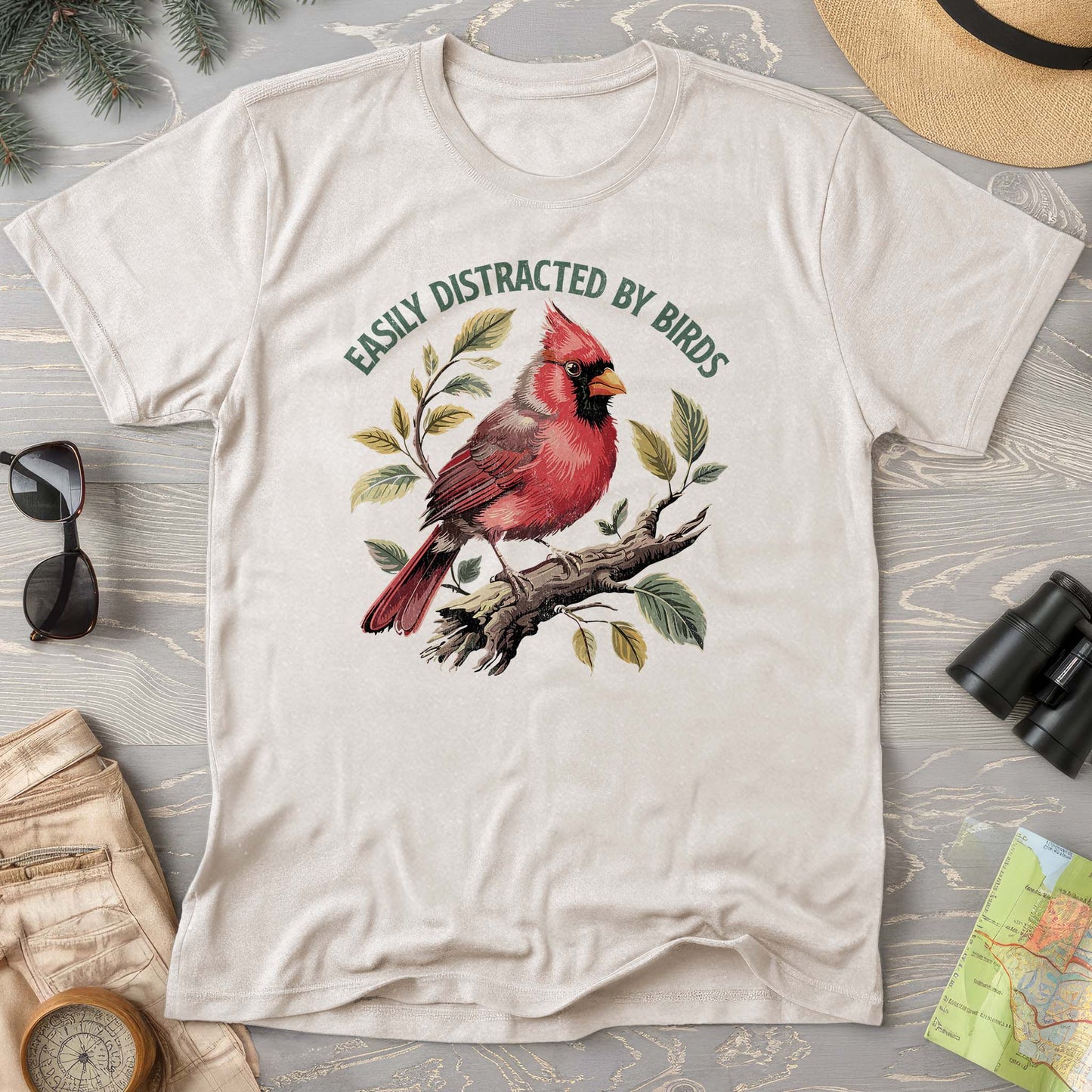 Easily Distracted By Birds Cardinal Comfort Colors T-Shirt