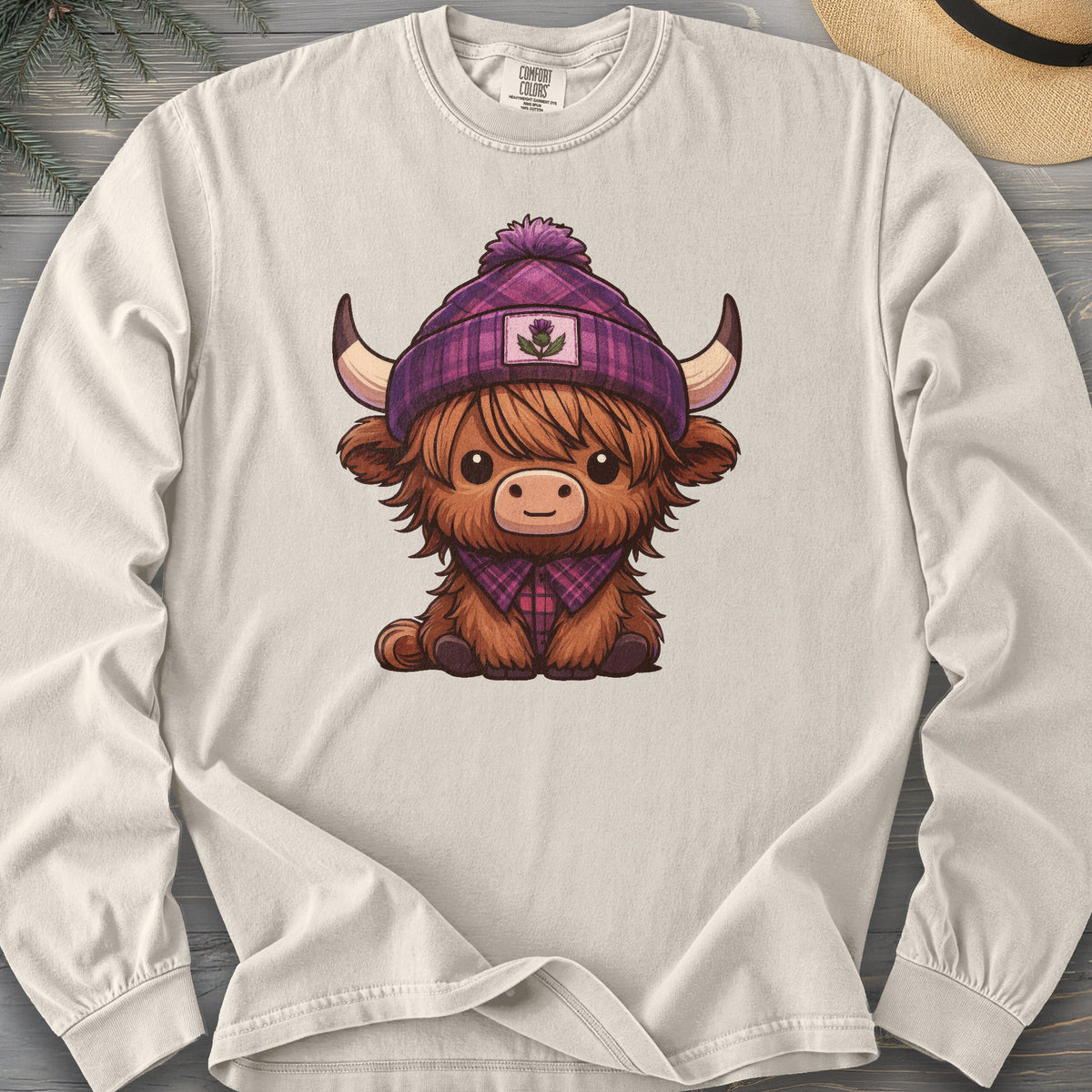 Tartan Highland Cow Long Sleeve Shirt
