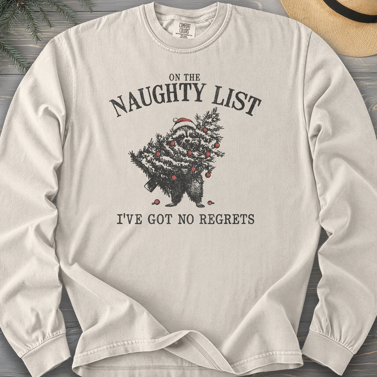Naughty List Racoon Xmas Long Sleeve Shirt